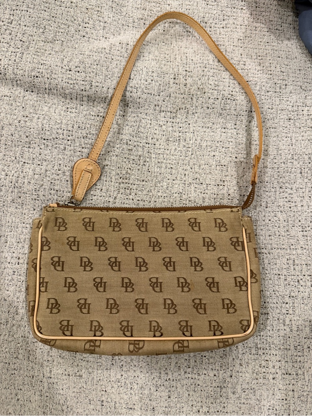 Vintage Dooney & Bourke Tan Monogram Canvas Shoulder Bag